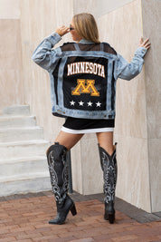 MINNESOTA GOLDEN GOPHERS RULE BREAKER DISTRESSED MESH DENIM JACKET