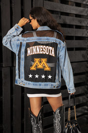 MINNESOTA GOLDEN GOPHERS RULE BREAKER DISTRESSED MESH DENIM JACKET