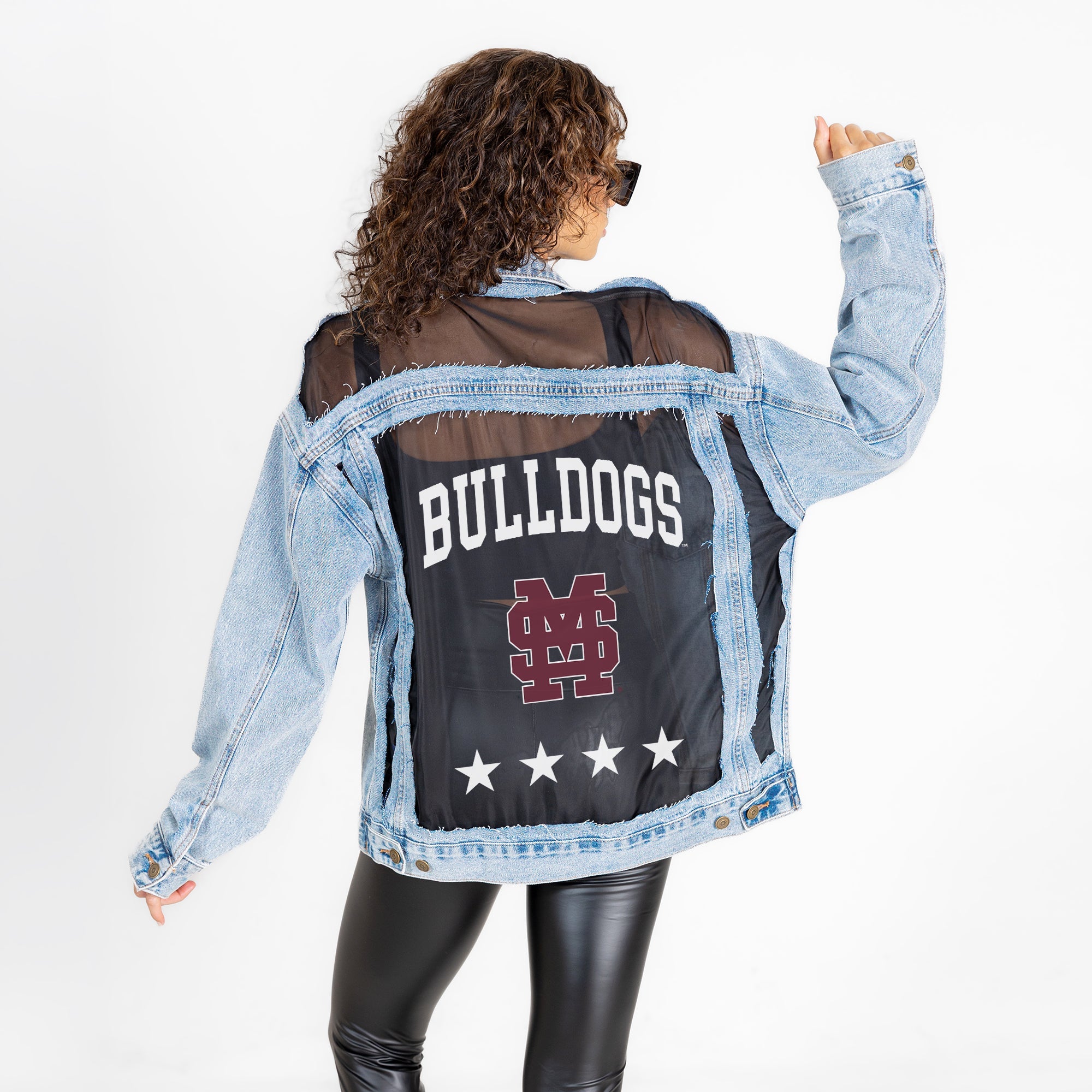 MISSISSIPPI STATE BULLDOGS RULE BREAKER DISTRESSED MESH DENIM JACKET