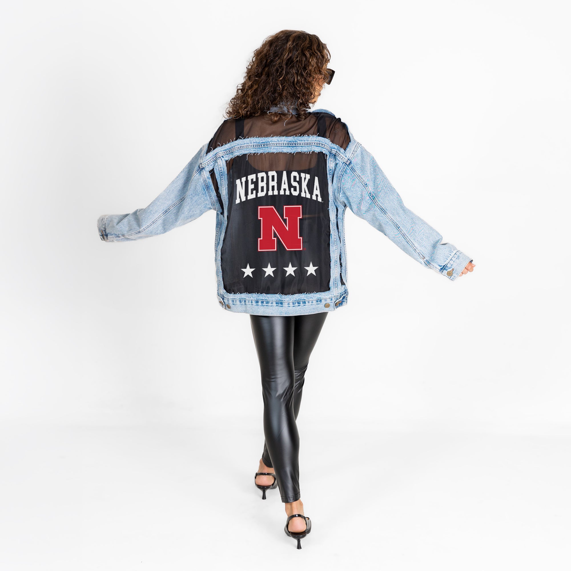 NEBRASKA CORNHUSKERS RULE BREAKER DISTRESSED MESH DENIM JACKET