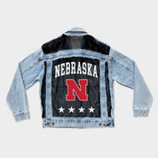 NEBRASKA CORNHUSKERS RULE BREAKER DISTRESSED MESH DENIM JACKET