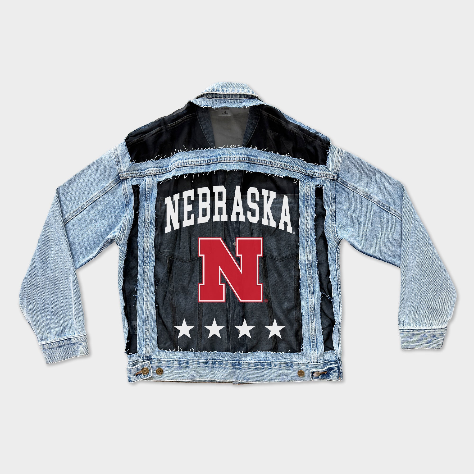NEBRASKA CORNHUSKERS RULE BREAKER DISTRESSED MESH DENIM JACKET