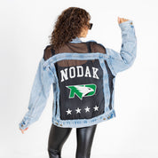 NORTH DAKOTA FIGHTING HAWKS RULE BREAKER DISTRESSED MESH DENIM JACKET