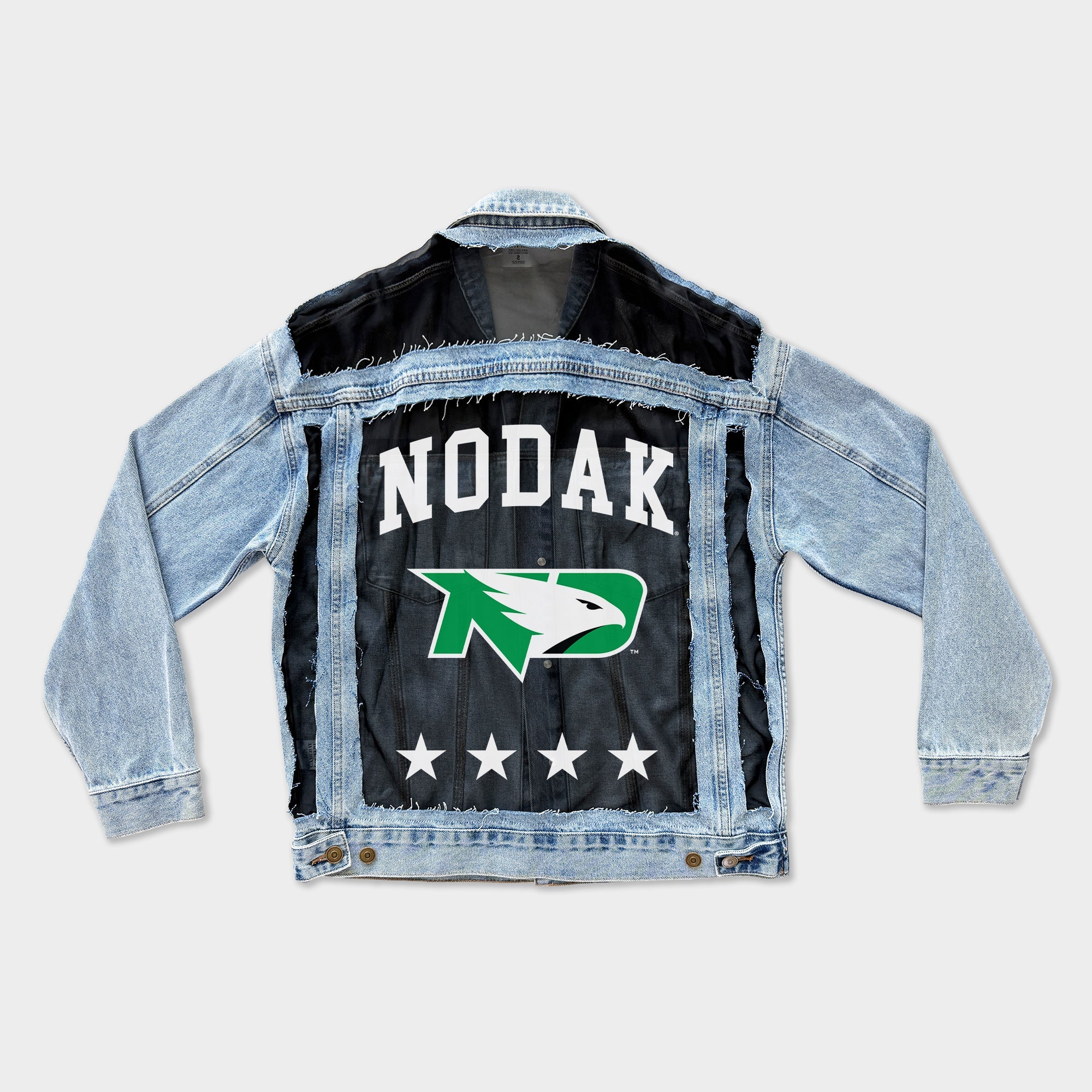 NORTH DAKOTA FIGHTING HAWKS RULE BREAKER DISTRESSED MESH DENIM JACKET