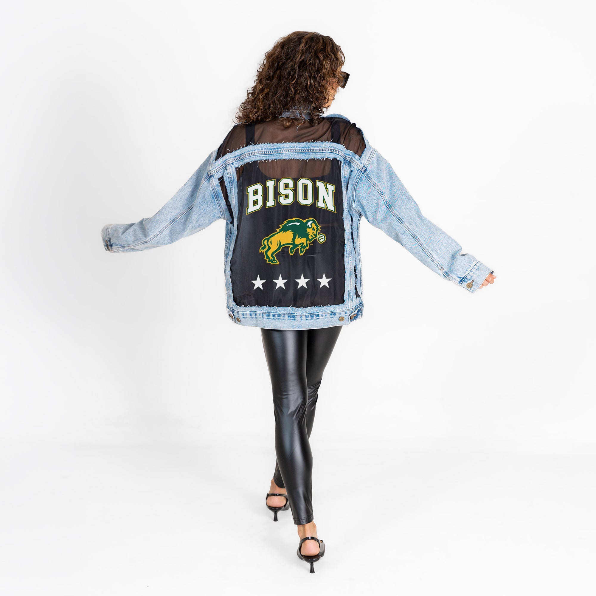 NORTH DAKOTA STATE BISON RULE BREAKER DISTRESSED MESH DENIM JACKET