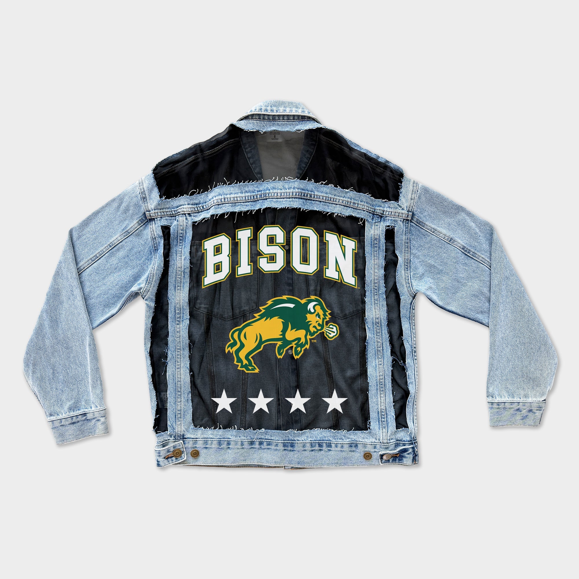 NORTH DAKOTA STATE BISON RULE BREAKER DISTRESSED MESH DENIM JACKET