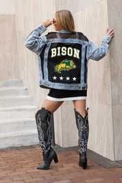 NORTH DAKOTA STATE BISON RULE BREAKER DISTRESSED MESH DENIM JACKET