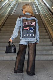 NEW ENGLAND PATRIOTS RULE BREAKER DISTRESSED MESH DENIM JACKET