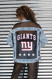NEW YORK GIANTS RULE BREAKER DISTRESSED MESH DENIM JACKET