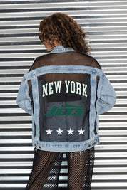 NEW YORK JETS RULE BREAKER DISTRESSED MESH DENIM JACKET