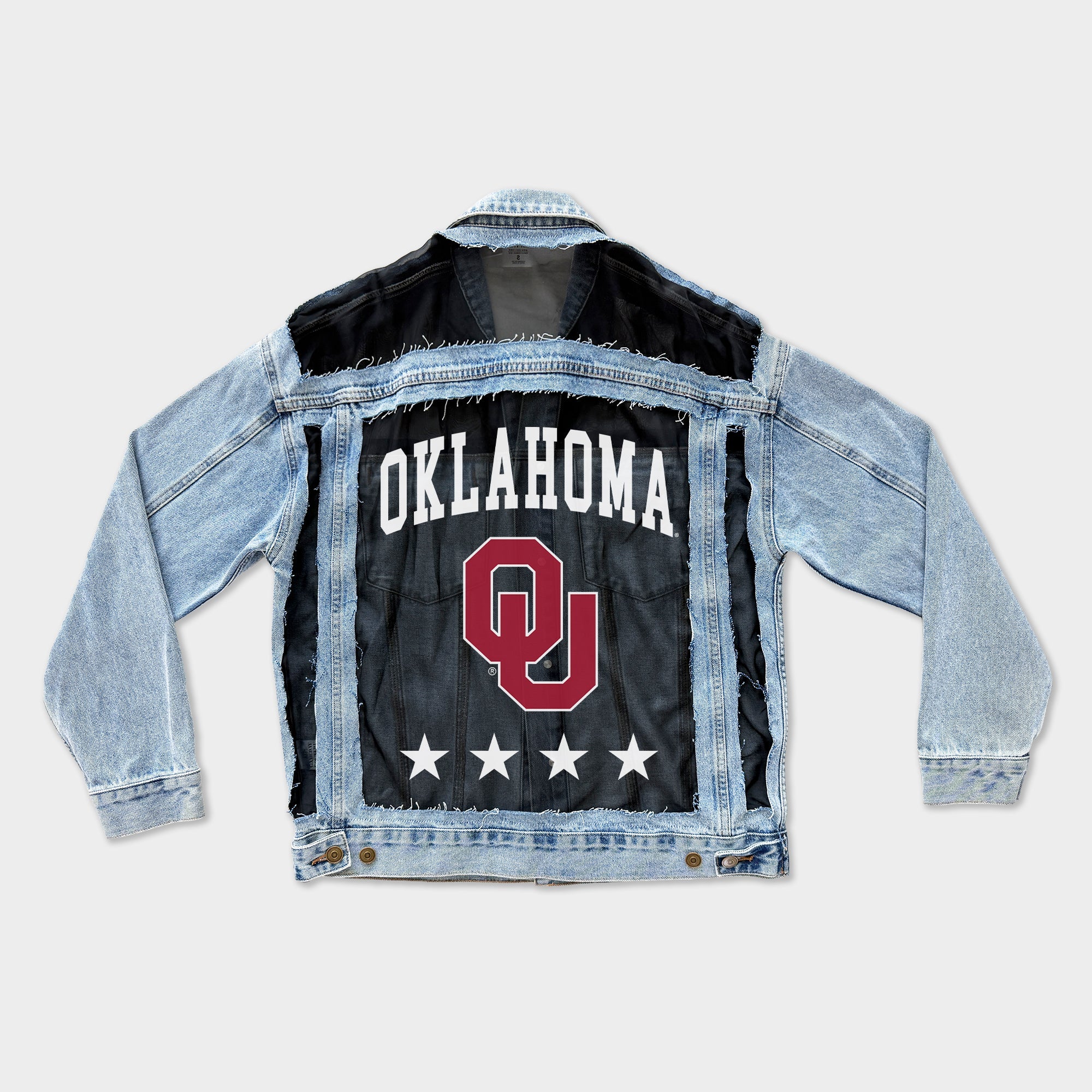 OKLAHOMA SOONERS RULE BREAKER DISTRESSED MESH DENIM JACKET