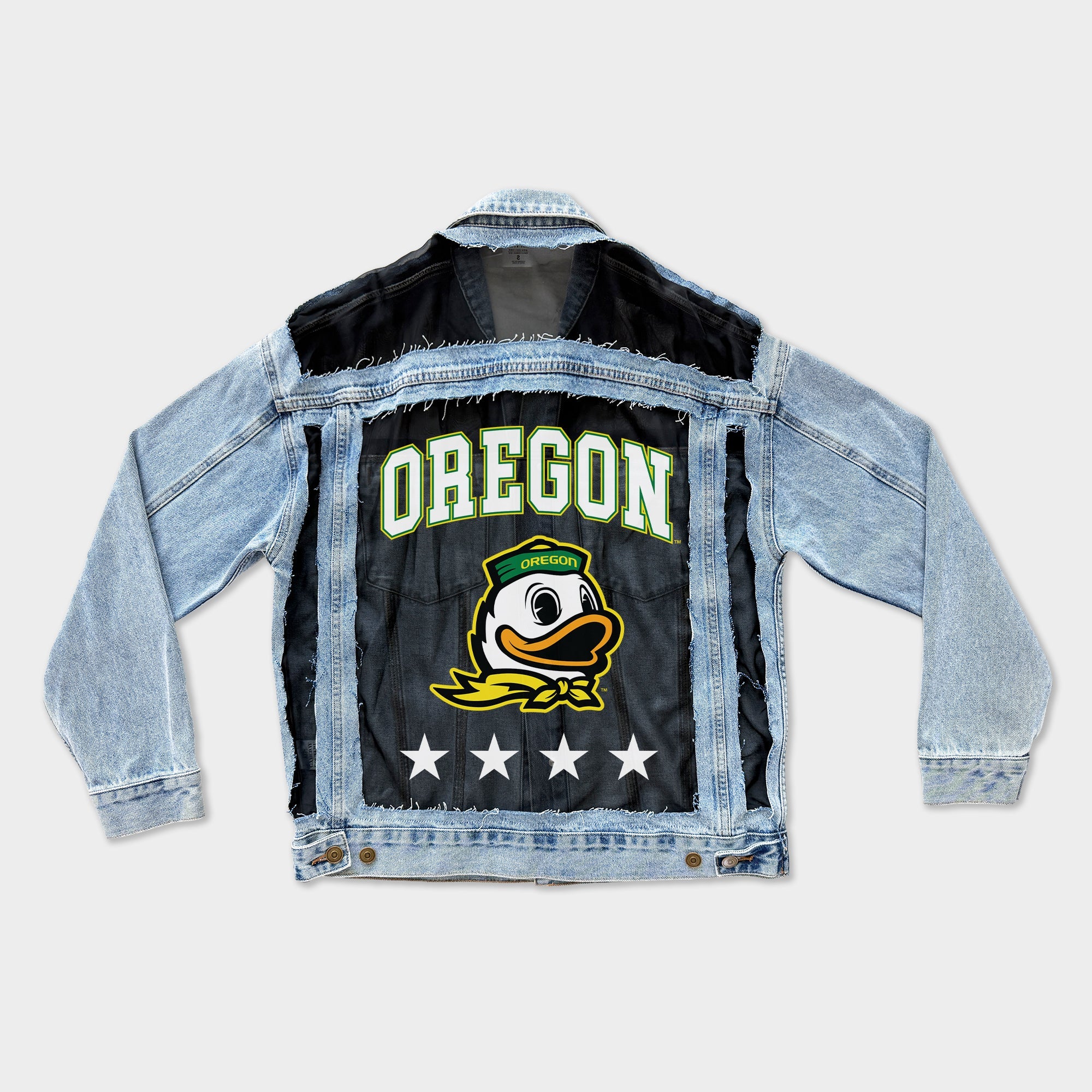 OREGON DUCKS RULE BREAKER DISTRESSED MESH DENIM JACKET