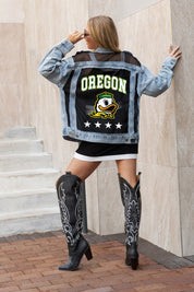 OREGON DUCKS RULE BREAKER DISTRESSED MESH DENIM JACKET