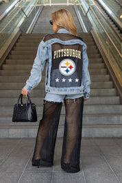 PITTSBURGH STEELERS RULE BREAKER DISTRESSED MESH DENIM JACKET
