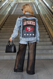 SAN FRANCISCO 49ERS RULE BREAKER DISTRESSED MESH DENIM JACKET