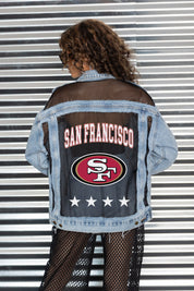 SAN FRANCISCO 49ERS RULE BREAKER DISTRESSED MESH DENIM JACKET