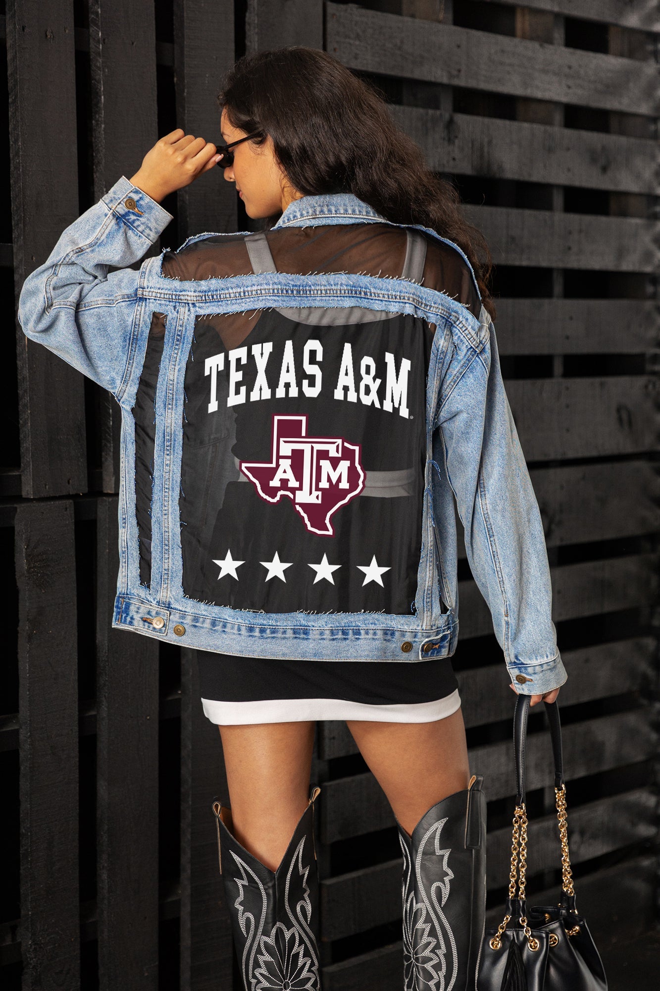TEXAS A&M AGGIES RULE BREAKER DISTRESSED MESH DENIM JACKET