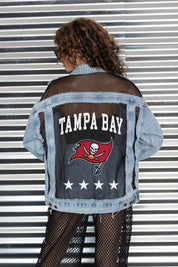 TAMPA BAY BUCCANEERS RULE BREAKER DISTRESSED MESH DENIM JACKET