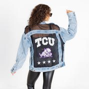 TCU HORNED FROGS RULE BREAKER DISTRESSED MESH DENIM JACKET