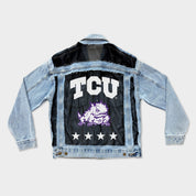 TCU HORNED FROGS RULE BREAKER DISTRESSED MESH DENIM JACKET