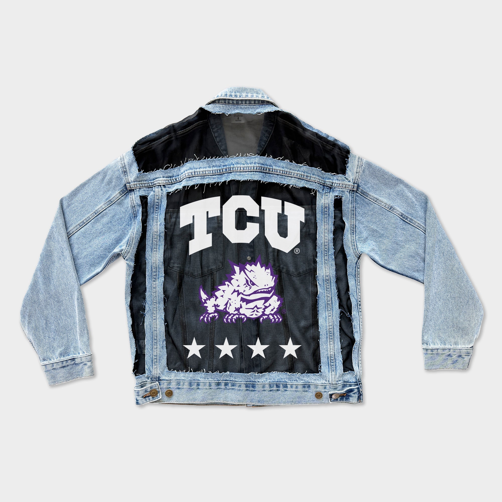 TCU HORNED FROGS RULE BREAKER DISTRESSED MESH DENIM JACKET