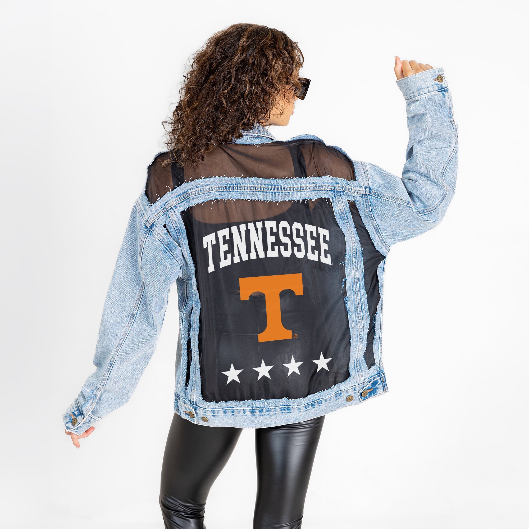 TENNESSEE VOLUNTEERS RULE BREAKER DISTRESSED MESH DENIM JACKET