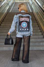 TENNESSEE TITANS RULE BREAKER DISTRESSED MESH DENIM JACKET