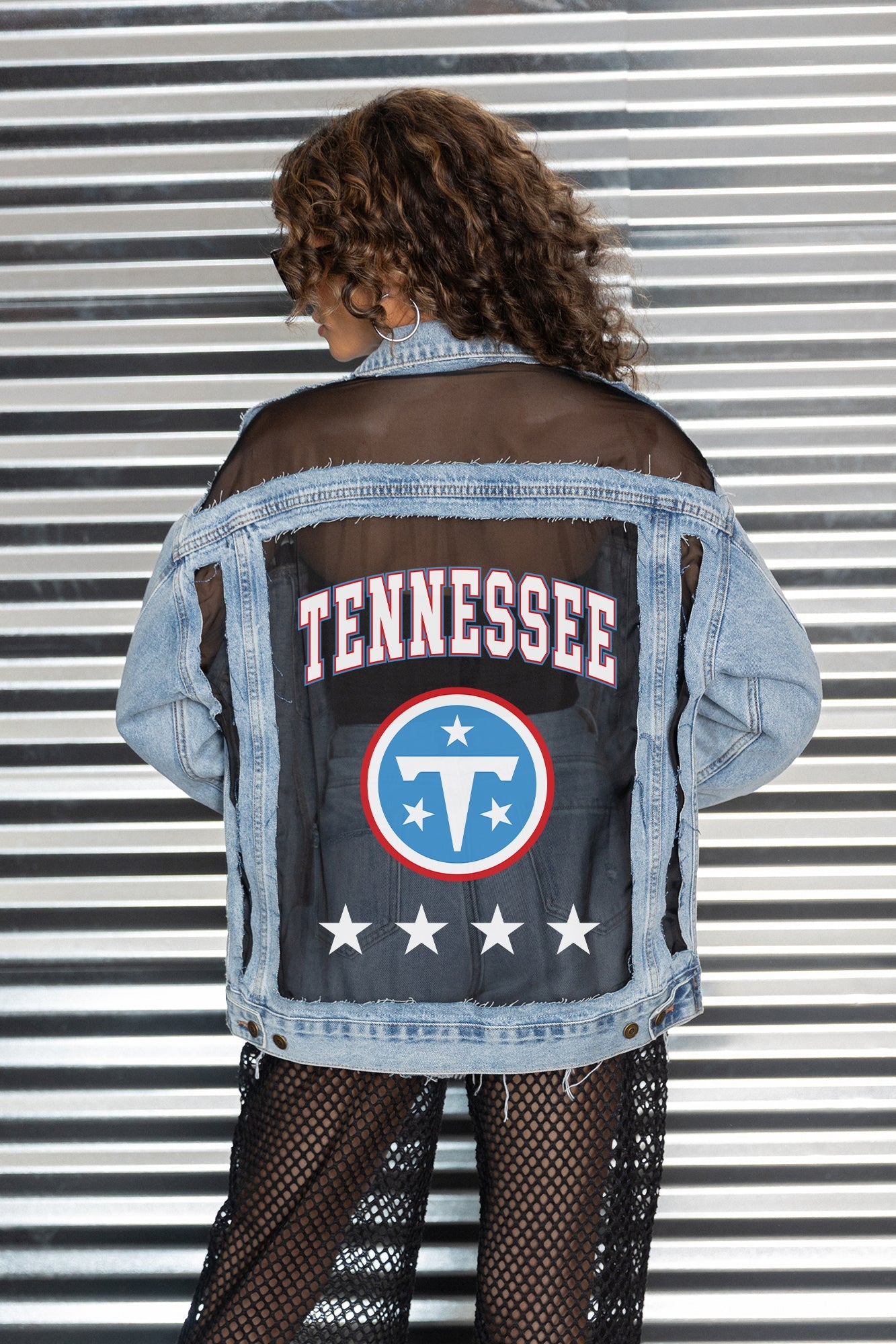 TENNESSEE TITANS RULE BREAKER DISTRESSED MESH DENIM JACKET