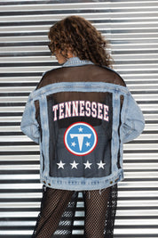 TENNESSEE TITANS RULE BREAKER DISTRESSED MESH DENIM JACKET