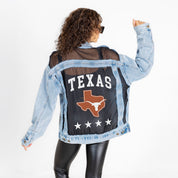 TEXAS LONGHORNS RULE BREAKER DISTRESSED MESH DENIM JACKET