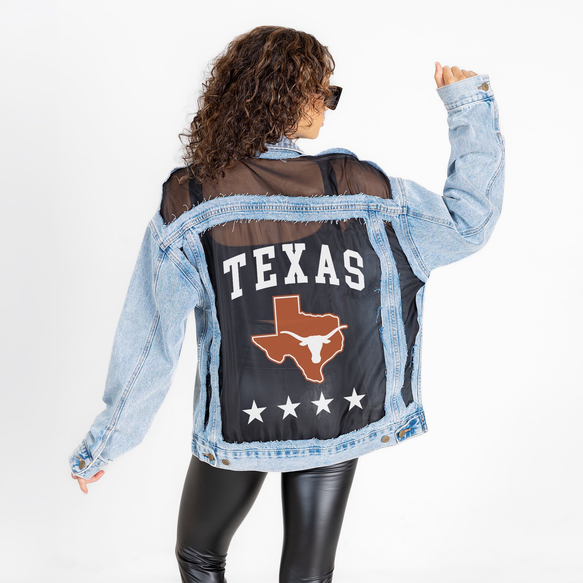 TEXAS LONGHORNS RULE BREAKER DISTRESSED MESH DENIM JACKET