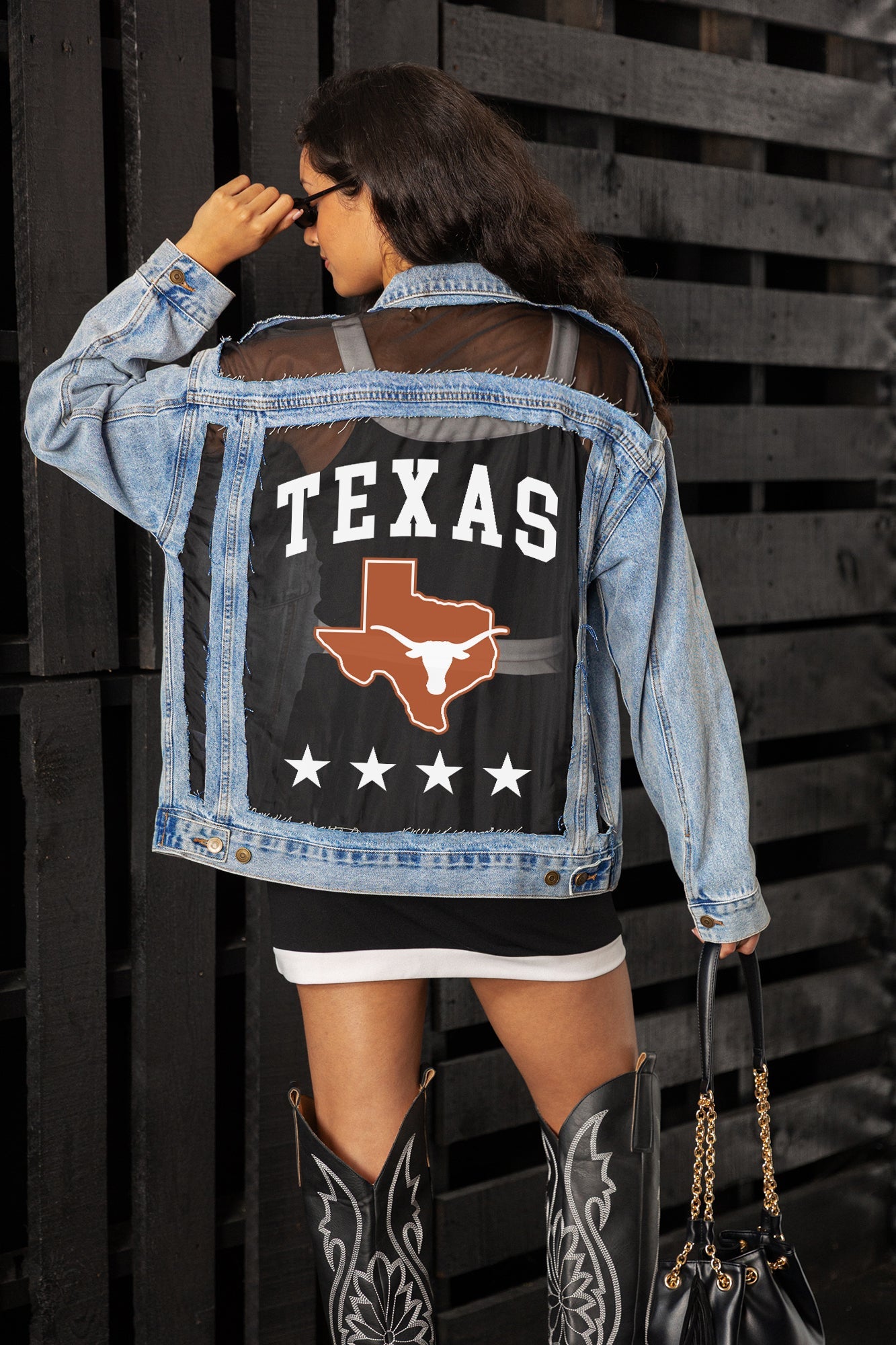 TEXAS LONGHORNS RULE BREAKER DISTRESSED MESH DENIM JACKET