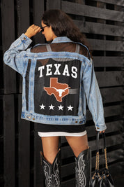TEXAS LONGHORNS RULE BREAKER DISTRESSED MESH DENIM JACKET
