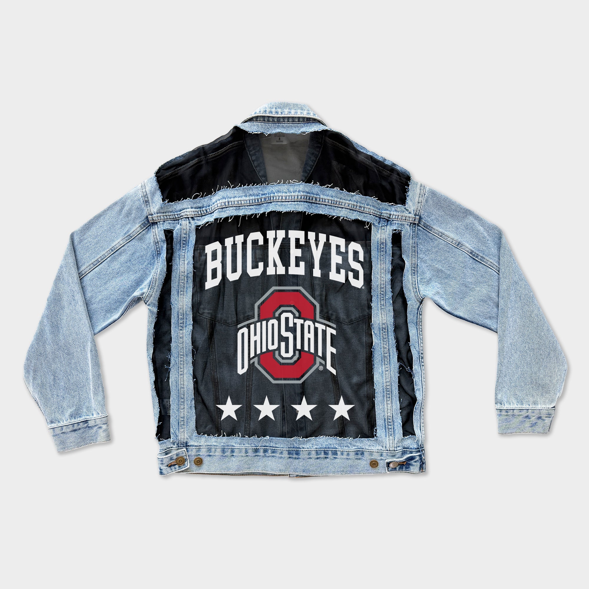 OHIO STATE BUCKEYES RULE BREAKER DISTRESSED MESH DENIM JACKET