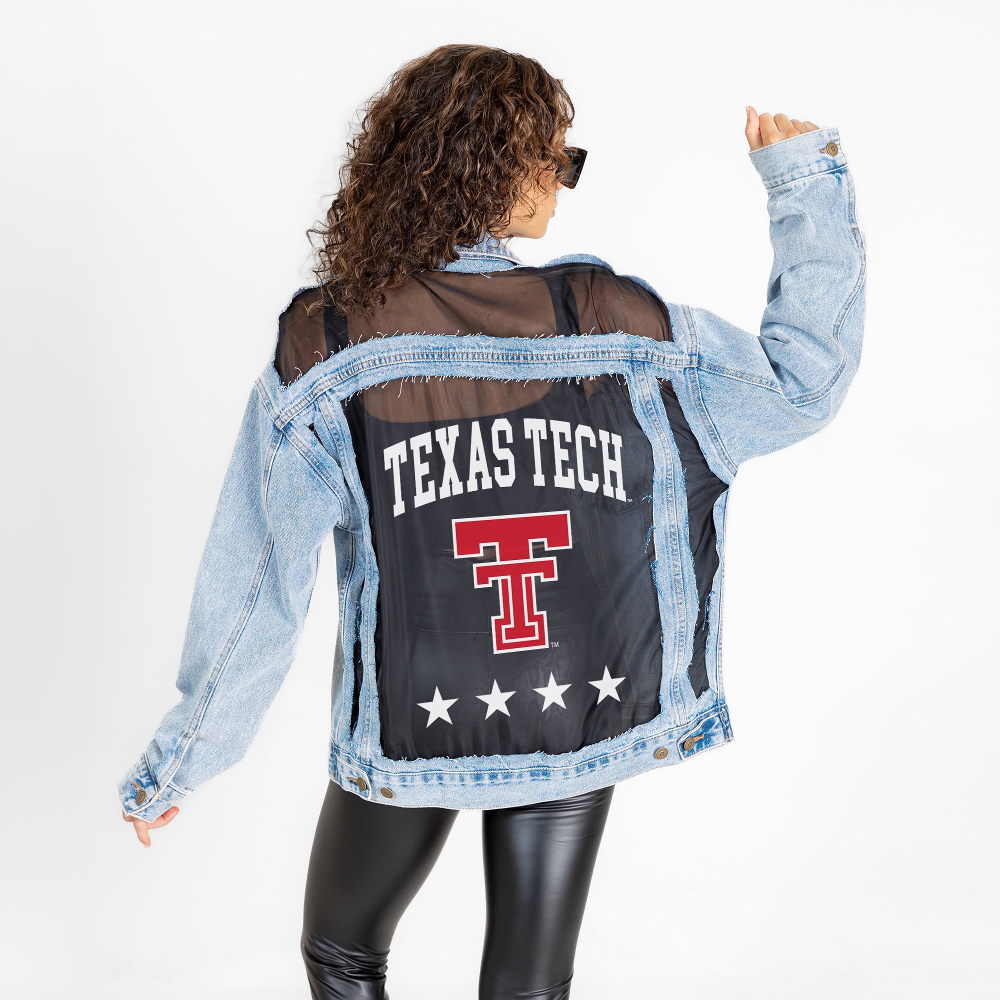 TEXAS TECH RED RAIDERS RULE BREAKER DISTRESSED MESH DENIM JACKET