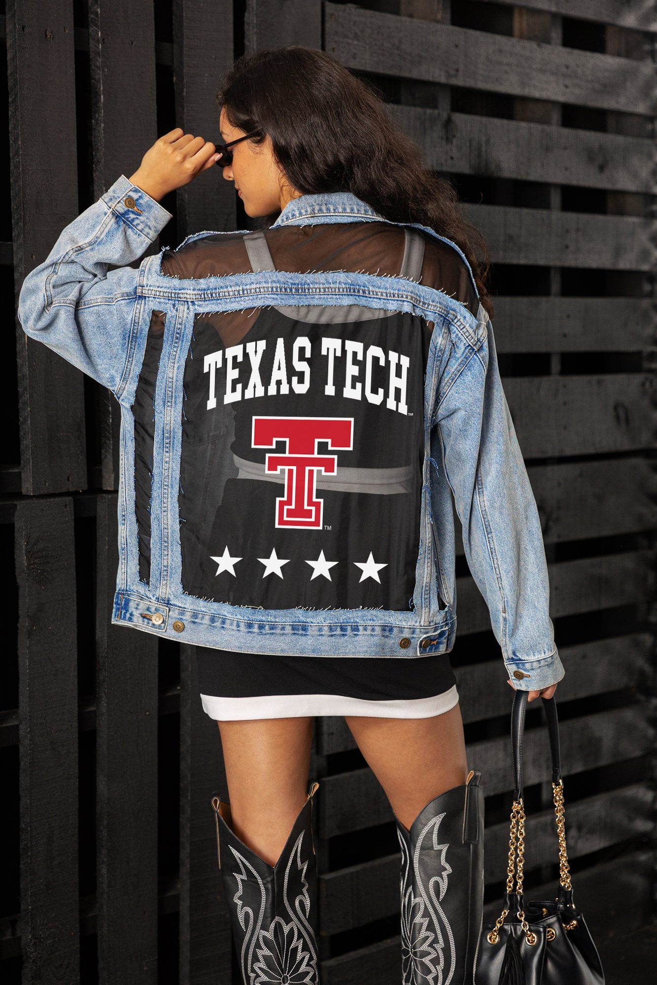 TEXAS TECH RED RAIDERS RULE BREAKER DISTRESSED MESH DENIM JACKET