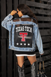 TEXAS TECH RED RAIDERS RULE BREAKER DISTRESSED MESH DENIM JACKET