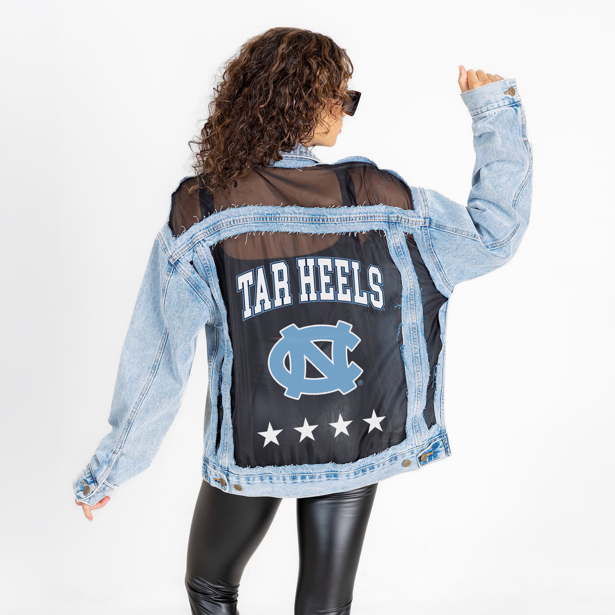 NORTH CAROLINA TAR HEELS RULE BREAKER DISTRESSED MESH DENIM JACKET