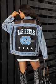 NORTH CAROLINA TAR HEELS RULE BREAKER DISTRESSED MESH DENIM JACKET