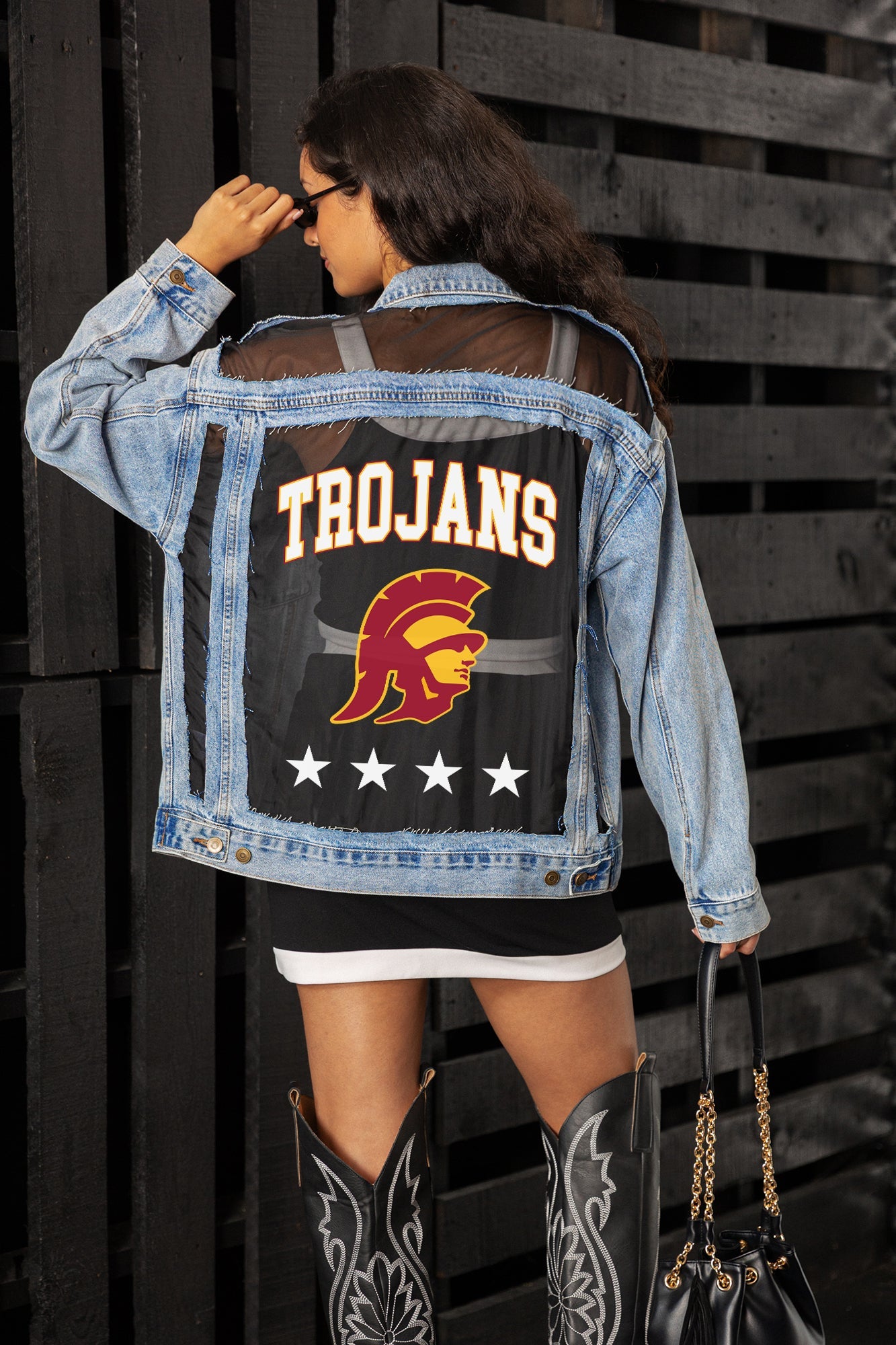 USC TROJANS RULE BREAKER DISTRESSED MESH DENIM JACKET