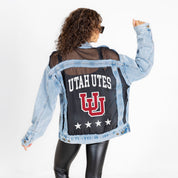 UTAH UTES RULE BREAKER DISTRESSED MESH DENIM JACKET