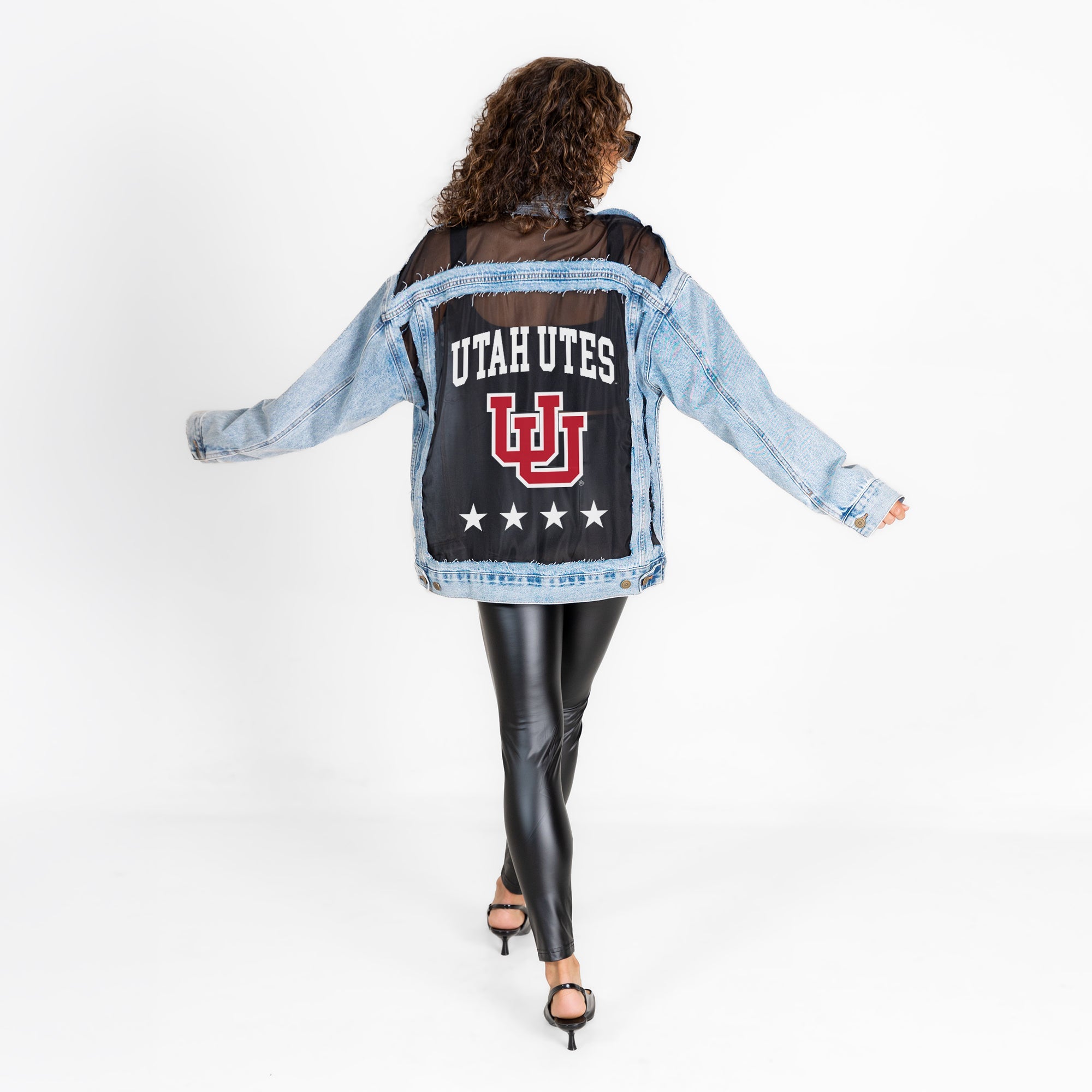UTAH UTES RULE BREAKER DISTRESSED MESH DENIM JACKET