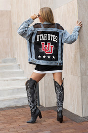 UTAH UTES RULE BREAKER DISTRESSED MESH DENIM JACKET