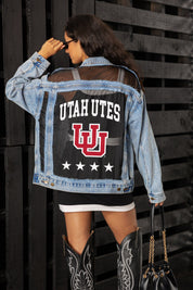 UTAH UTES RULE BREAKER DISTRESSED MESH DENIM JACKET