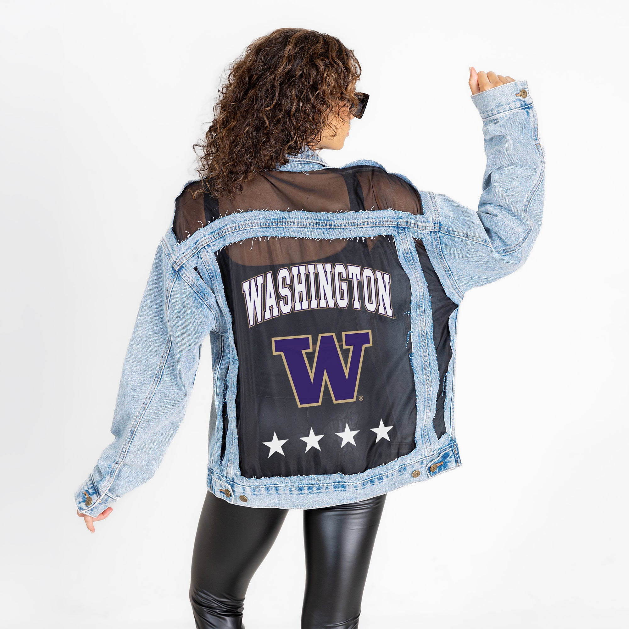 WASHINGTON HUSKIES RULE BREAKER DISTRESSED MESH DENIM JACKET