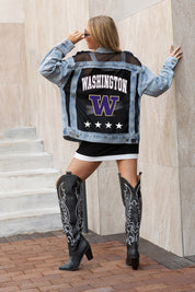WASHINGTON HUSKIES RULE BREAKER DISTRESSED MESH DENIM JACKET