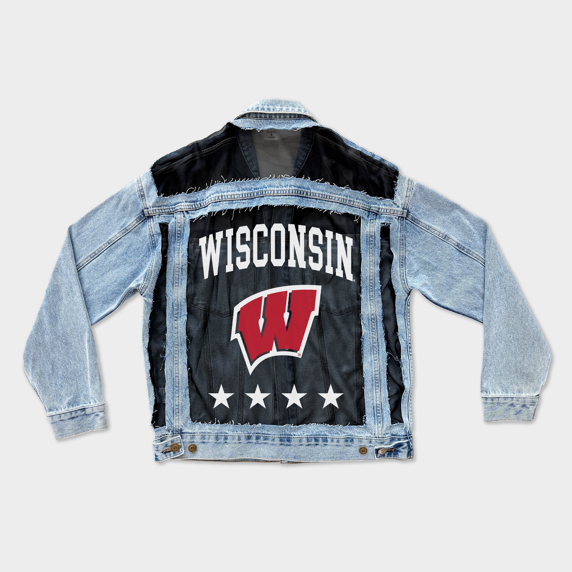 WISCONSIN BADGERS RULE BREAKER DISTRESSED MESH DENIM JACKET