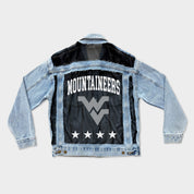 WEST VIRGINIA MOUNTAINEERS RULE BREAKER DISTRESSED MESH DENIM JACKET