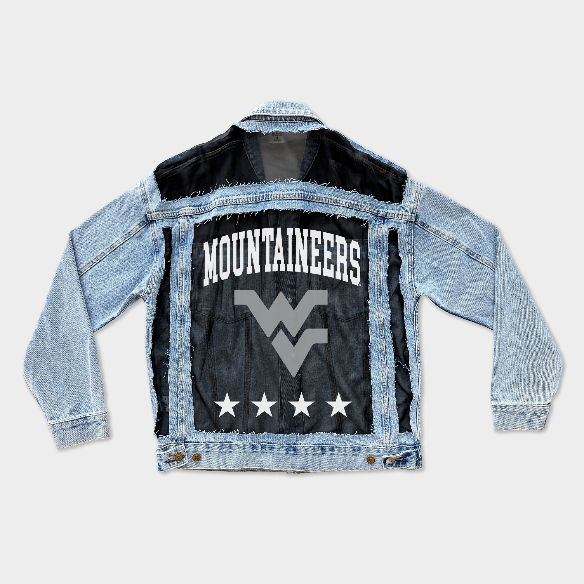 WEST VIRGINIA MOUNTAINEERS RULE BREAKER DISTRESSED MESH DENIM JACKET
