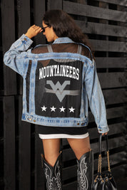 WEST VIRGINIA MOUNTAINEERS RULE BREAKER DISTRESSED MESH DENIM JACKET